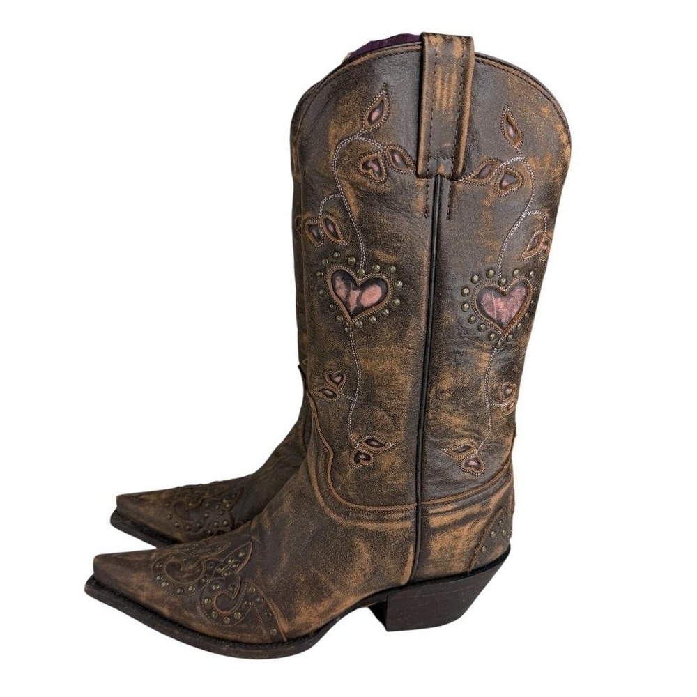 Caborca Womens Vaquera Western Boots Size 7.5 US or 24.5 Brown Hearts
